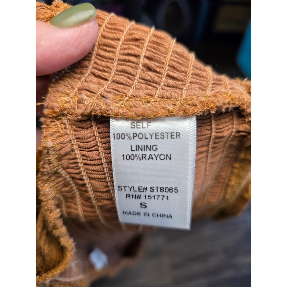 12th Tribe Brown Smocked Wrap Tie Crop Top Long Sleeve Small boho festival Indie - Picture 5 of 6